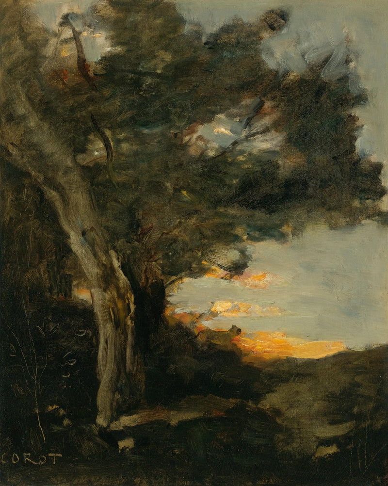 Západ slunce s lvíčkem - Jean-Baptiste Camille Corot