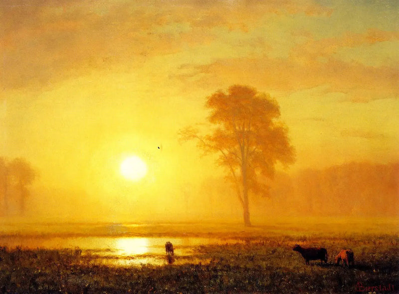 Západ slunce nad planinami - Albert Bierstadt