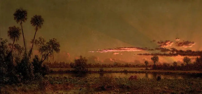 Tropické západ slunce: Floridské bažiny - Martin Johnson Heade