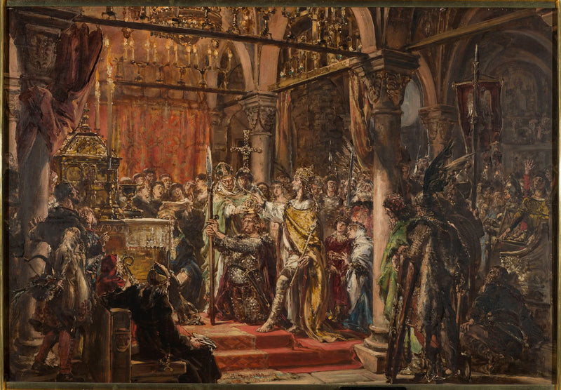 Korunovace prvního krále, 1001 po Kr., ze série „Dějiny civilizace v Polsku“ - Jan Matejko