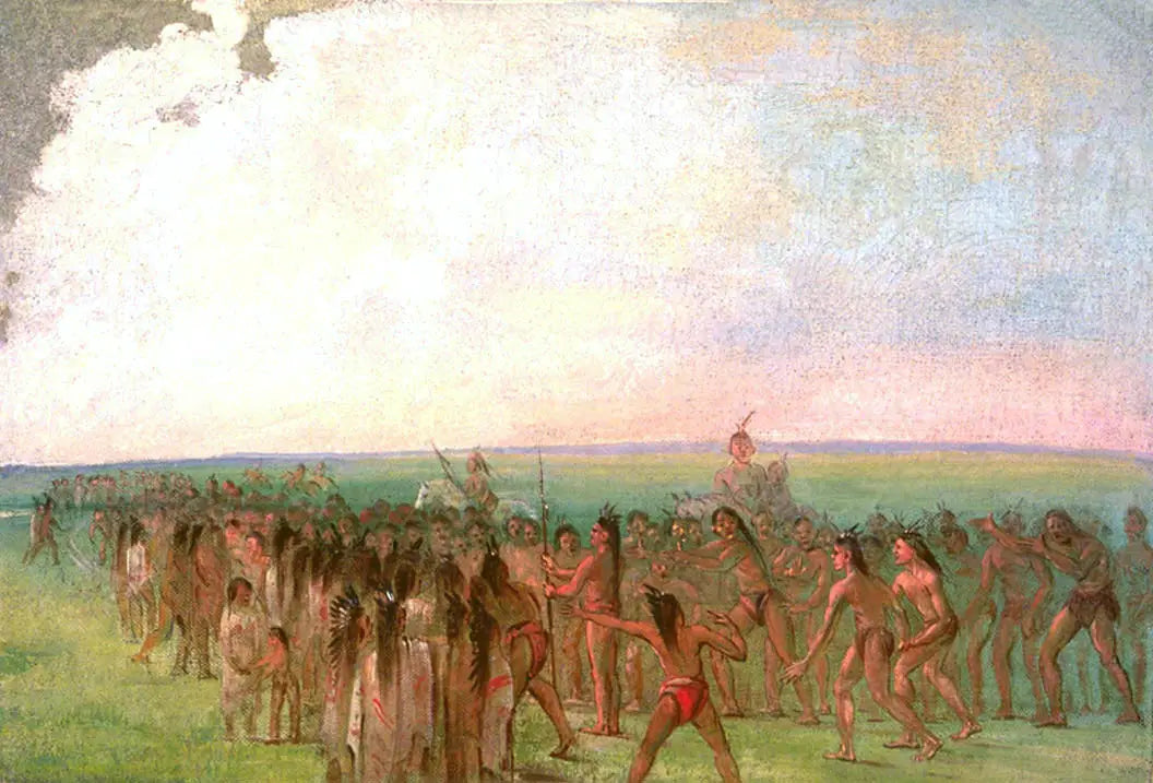 Course à pied derrière le village Mandan - George Catlin - Alpha Reproduction