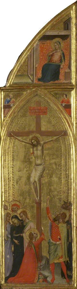 Ukřižování s dvěma evangelisty a Pannou Marií Zvěstování (triptych, pravé křídlo) (zády) - Bernardo Daddi