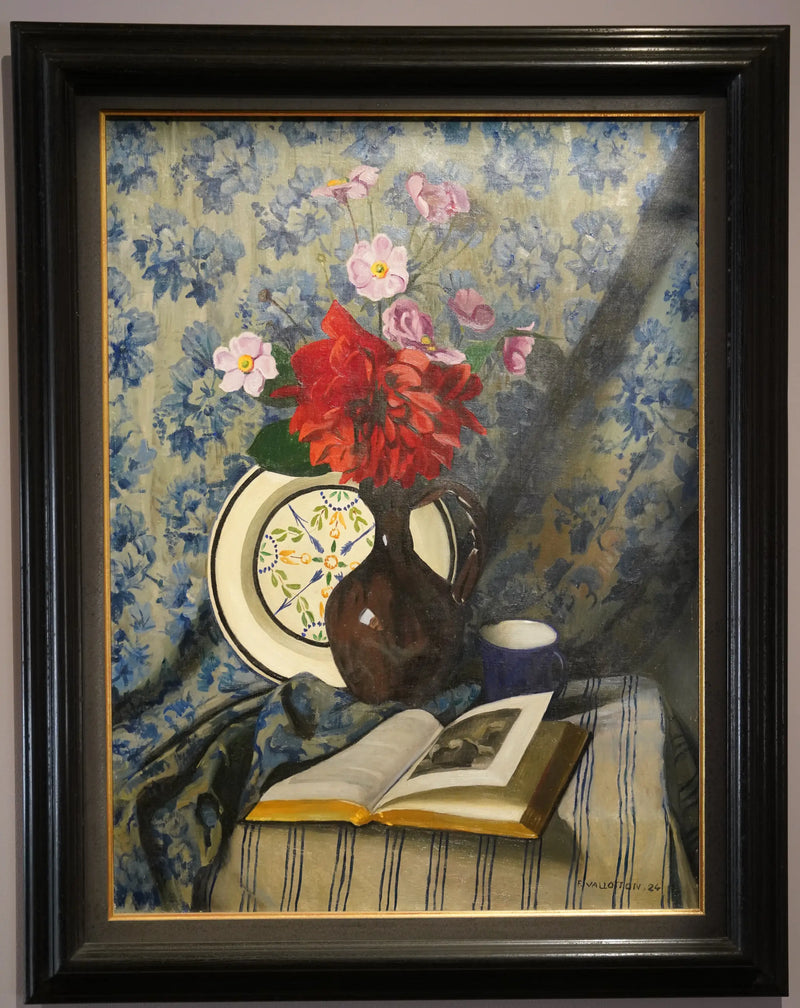 Červené chryzantémy a otevřená kniha - Félix Vallotton