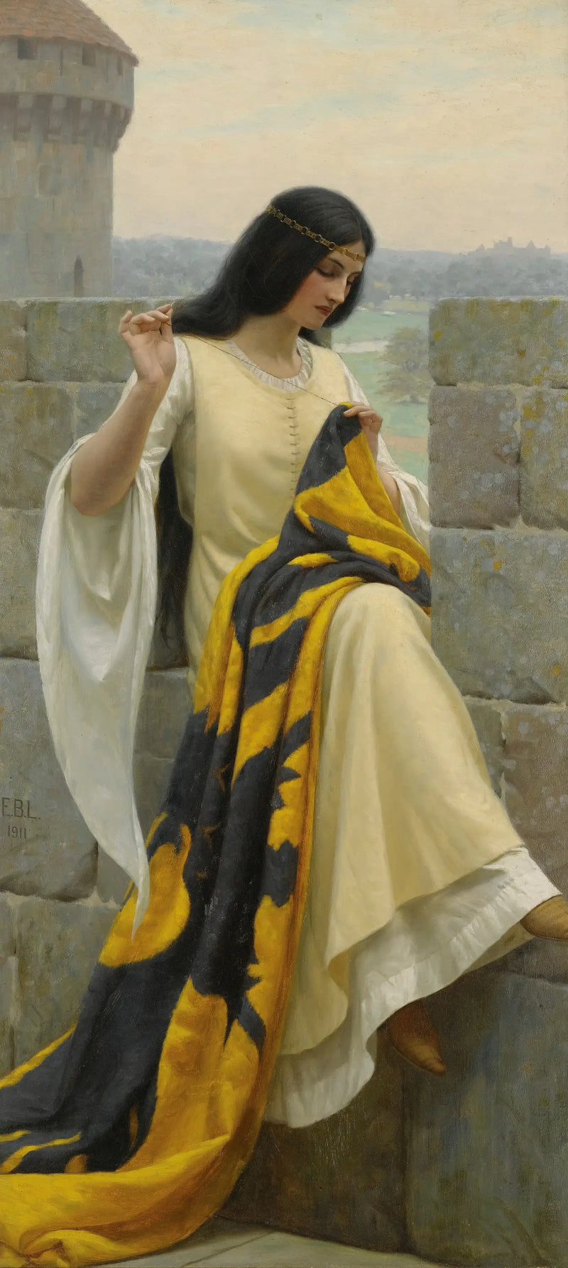 Dáma vyšívající prapor - Edmund Blair Leighton