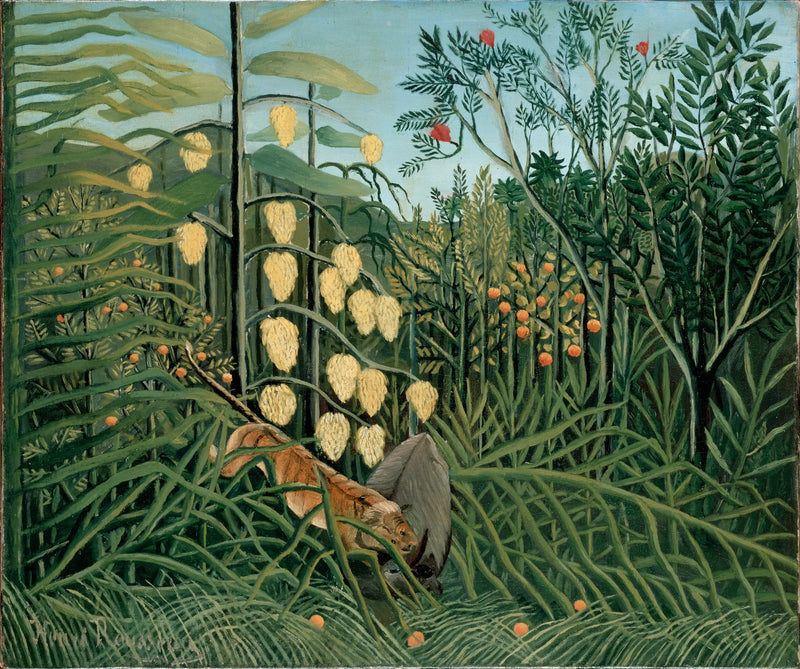 V deštném pralese - Souboj tygra a býka - Henri Rousseau