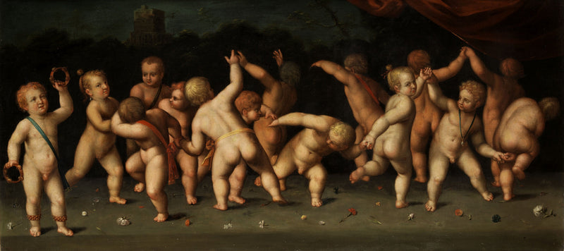 Děti tančí v kruhu a foukají do krajiny - Denis Calvaert