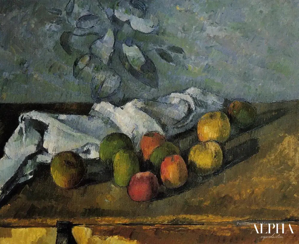 Des pommes et une serviette - Paul Cézanne - Reproductions de tableaux et peintures haut de gamme