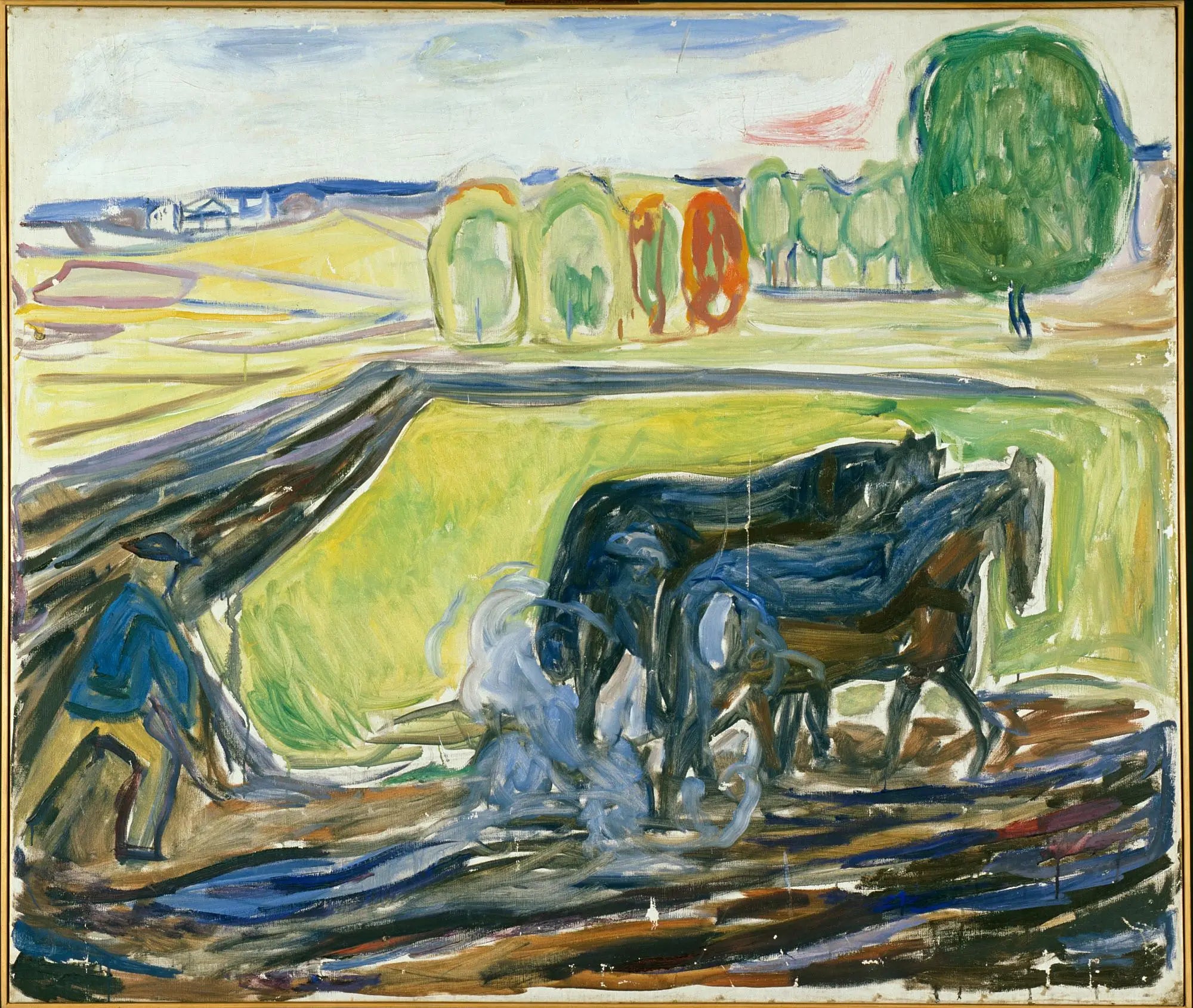 Reproduction du tableau « Deux Chevaux Noirs au labour - Edvard Munch » par Alpha Reproduction en peinture à l’huile