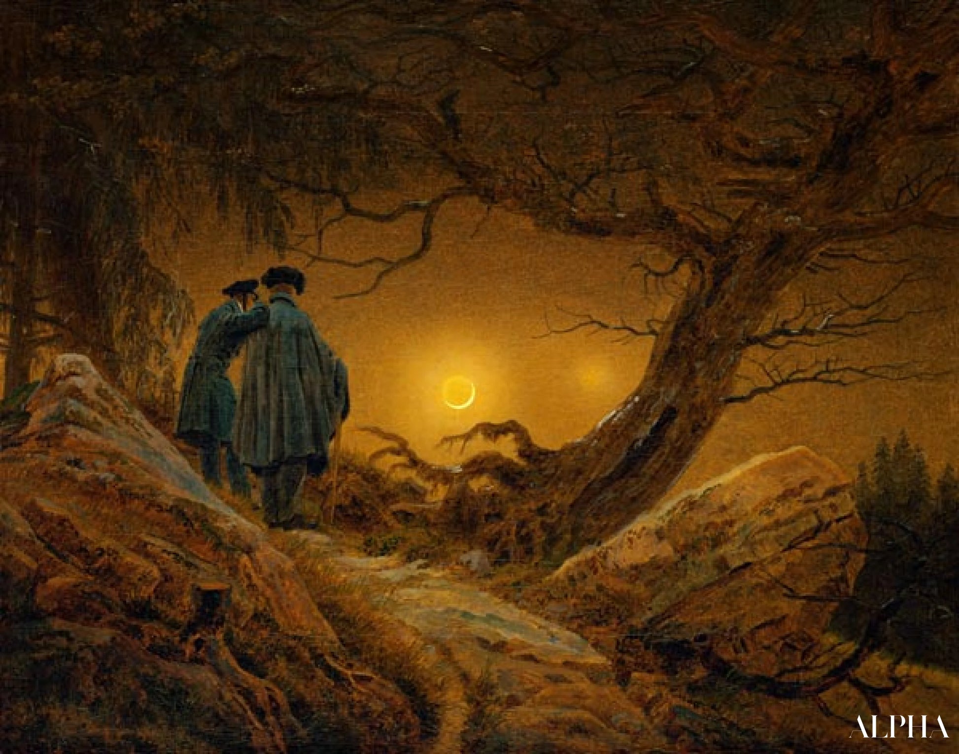 Deux hommes considérant la lune - Caspar David Friedrich - Reproductions de tableaux et peintures haut de gamme