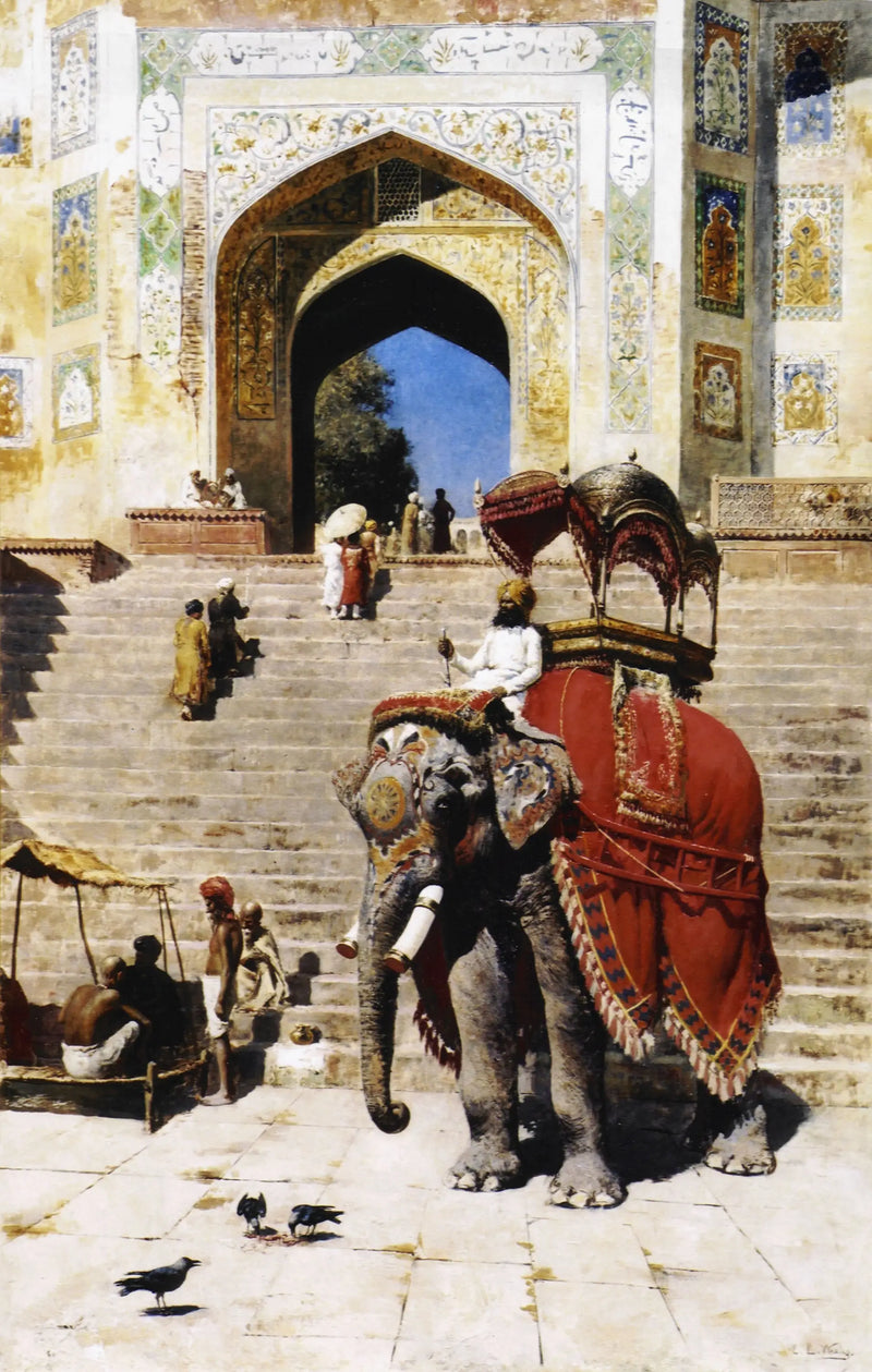 Královský slon u vchodu do mešity Jami, Mathura - Edwin Lord Weeks