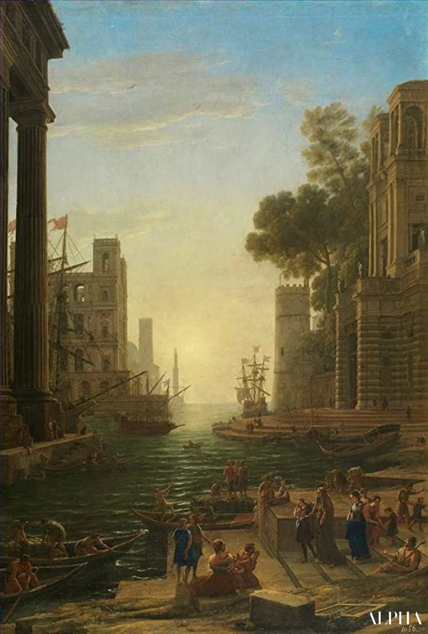 Reproduction du tableau « Embarkation of St. Paula Romana at Ostia - Claude Lorrain » par Alpha Reproduction en peinture à l’huile