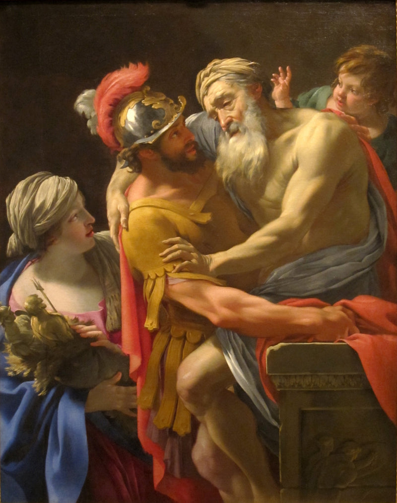 Eneáš a Priamos utíkající z Tróje - Simon Vouet