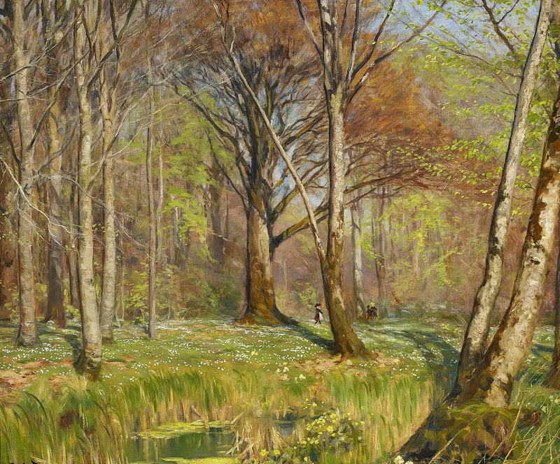 Děti v lese na jaře. Anemony kvetou. - H. A. Brendekilde