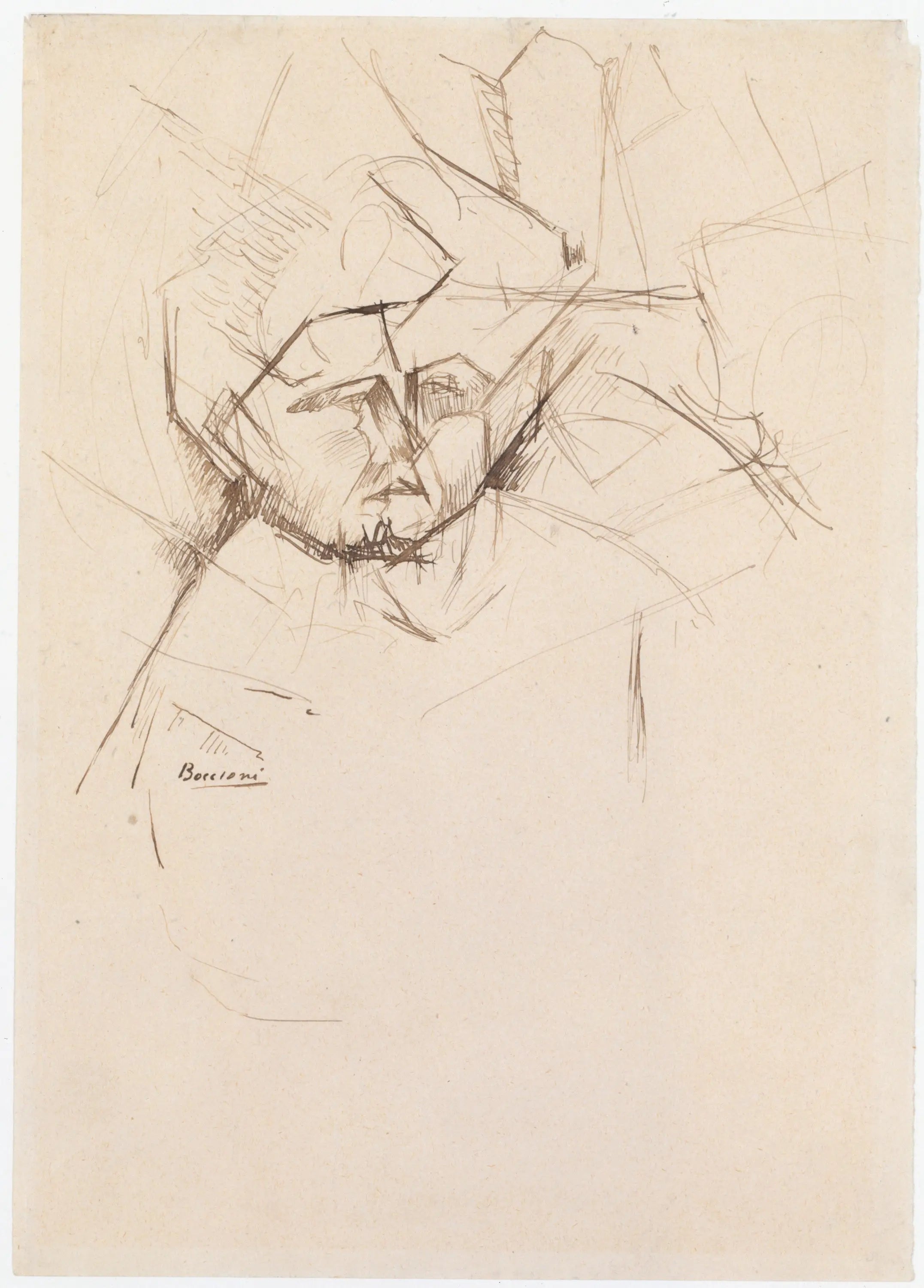 Étude analytique de la tête d’une femme contre des bâtiments - Umberto Boccioni - Alpha Reproduction