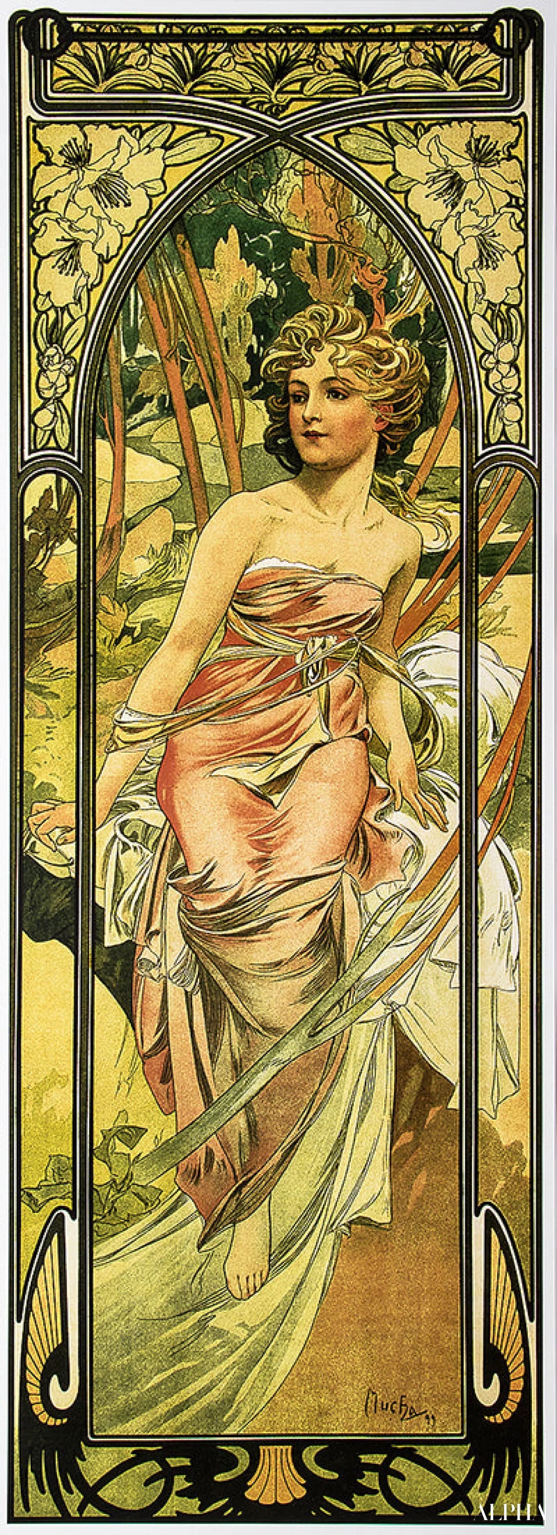 Reproduction du tableau « Éveil du matin - Mucha » par Alpha Reproduction en peinture à l’huile