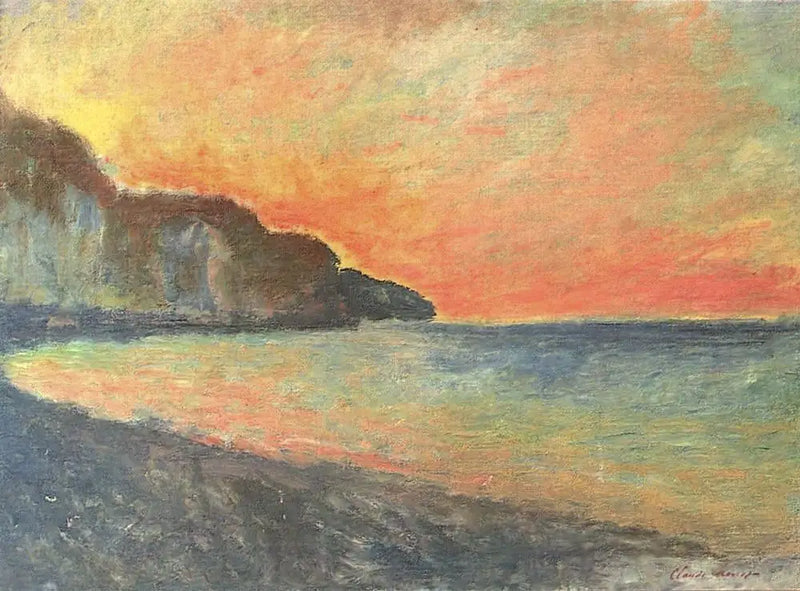 Útes v Pourville, zapadající slunce - Claude Monet