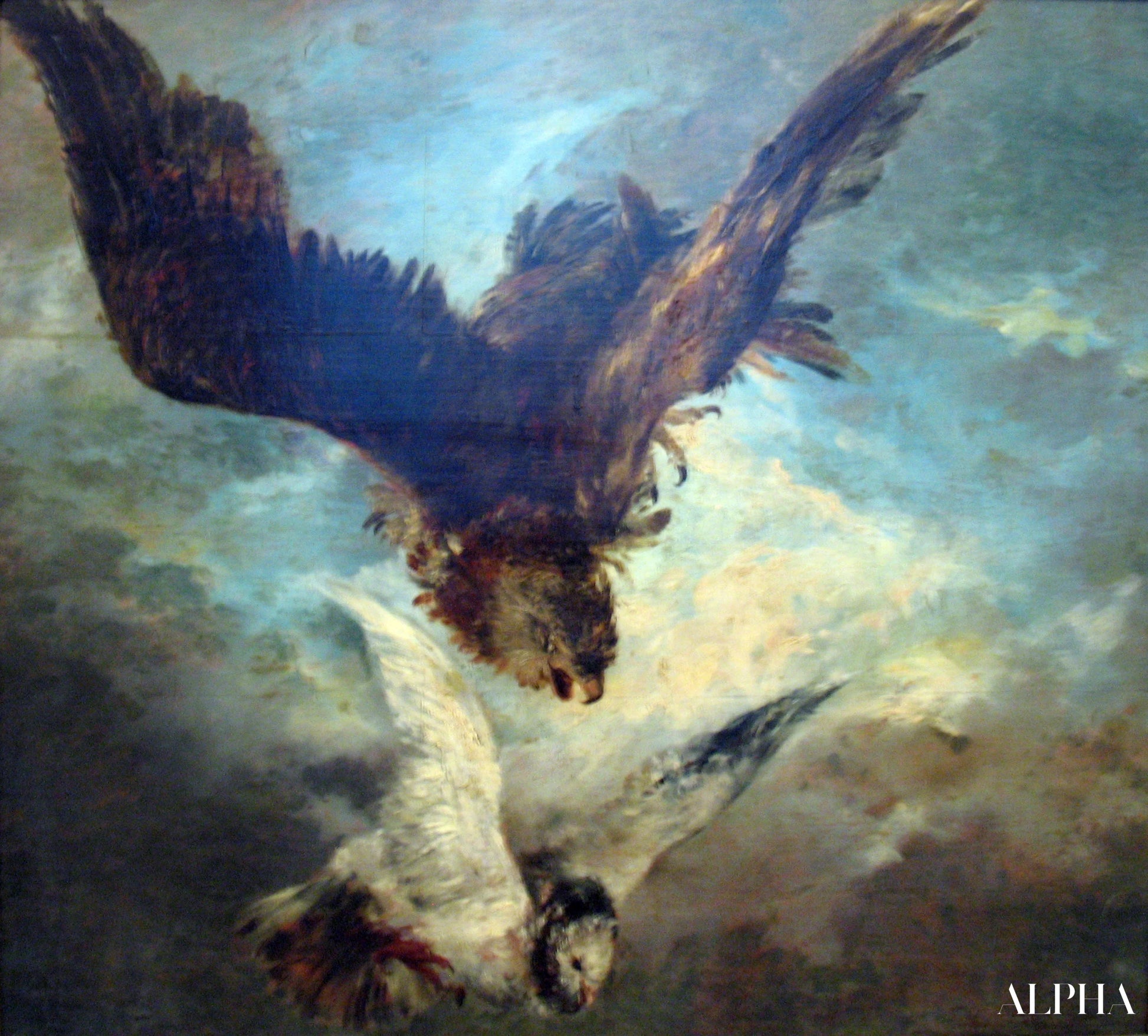 Reproduction du tableau « Faucon attaquant un pigeon - Adolph von Menzel » par Alpha Reproduction en peinture à l’huile