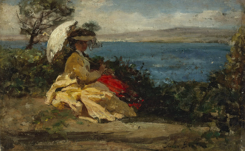Žena s deštníkem, zátoka Douarnenez - Jules Breton