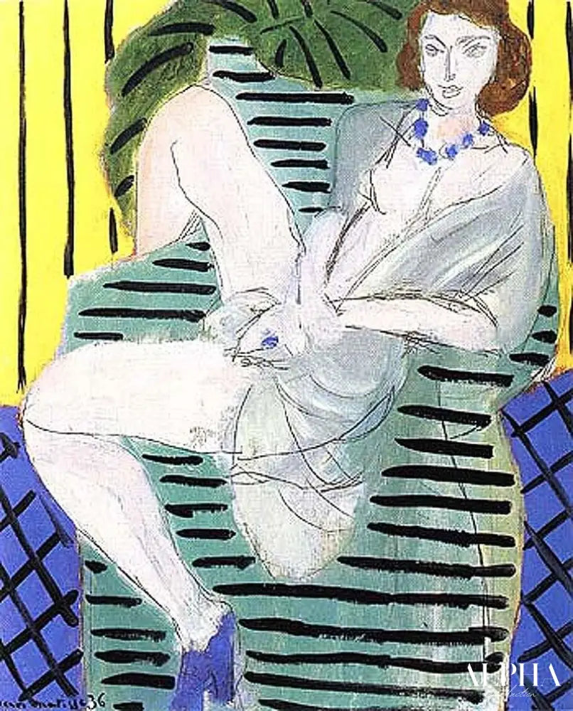 Femme dans un fauteuil sur un fond bleu et jaune - Matisse - Reproductions de tableaux et peintures haut de gamme