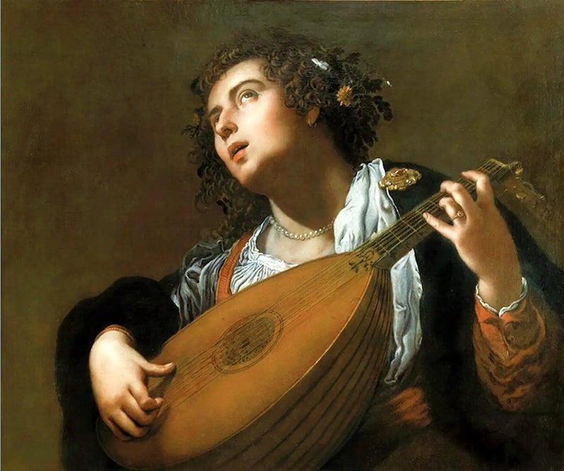 Žena hrající na loutnu - Artemisia Gentileschi