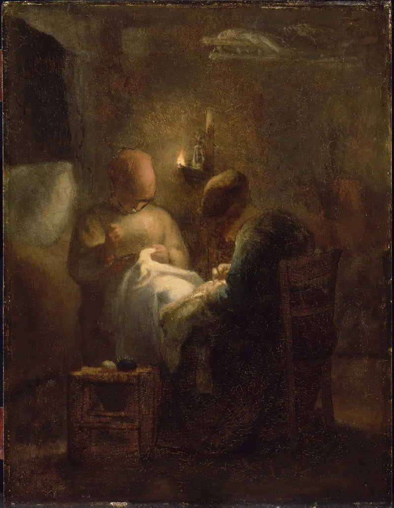 Ženy šijící při světle lampy (La Veillée) - Jean-François Millet