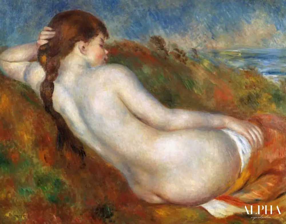 Fille nue, dans l'herbe de la dune - Pierre-Auguste Renoir - Reproductions de tableaux et peintures haut de gamme