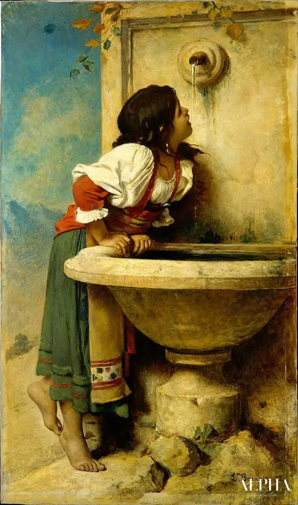 Fille romaine à la fontaine - Léon Bonnat - Reproductions de tableaux et peintures haut de gamme