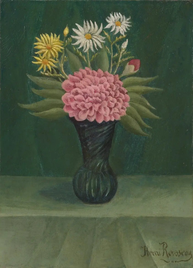 Květiny a chryzantémy v váze - Henri Rousseau