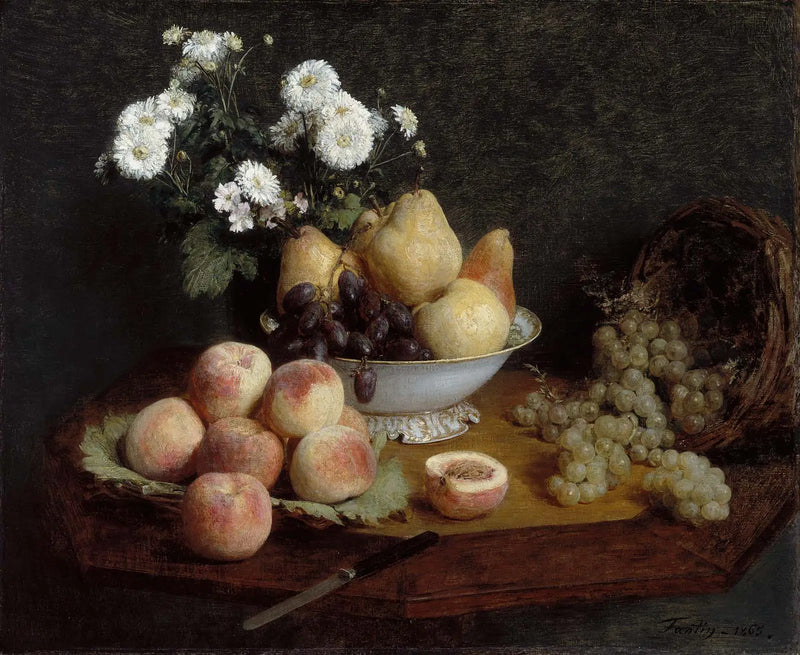 Květiny a ovoce na stole - Henri Fantin-Latour