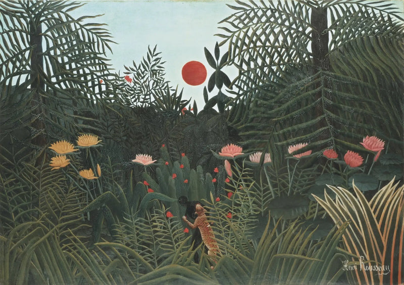 Prales v západu slunce - Henri Rousseau