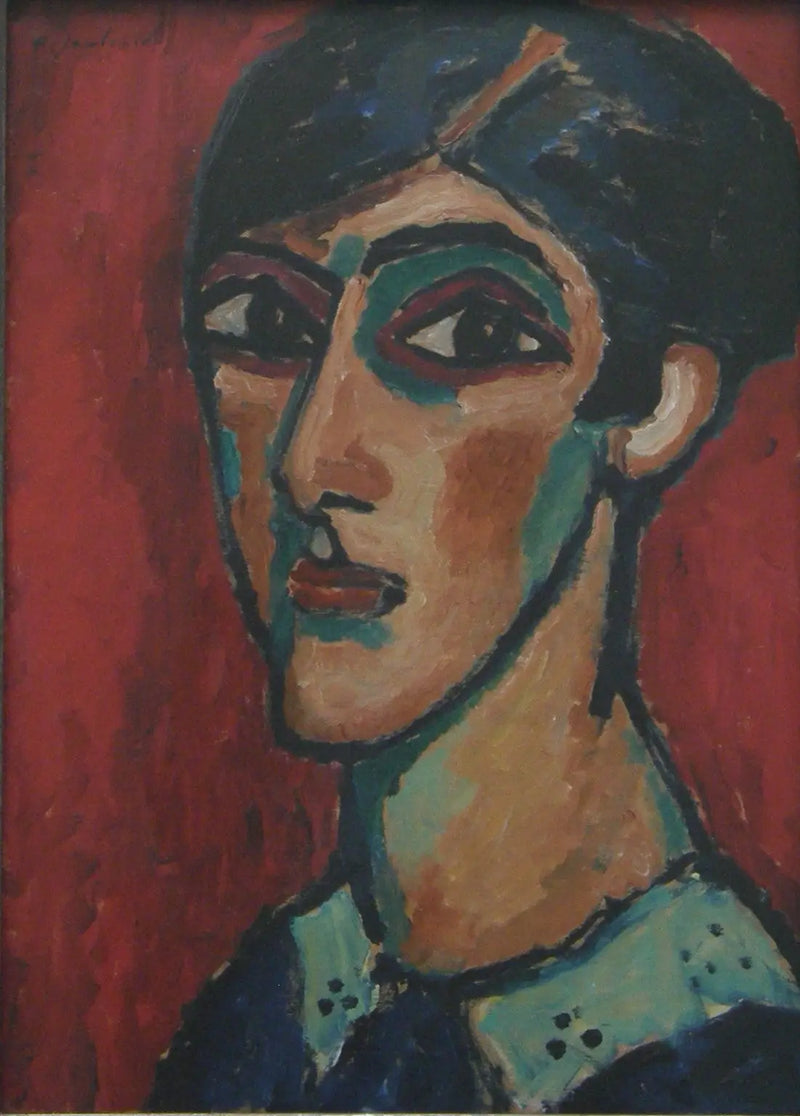 Velká ženská hlava na červené - Alexej von Jawlensky