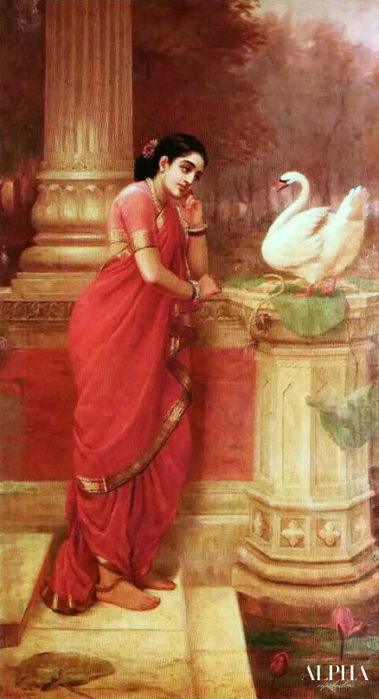 Hamsa Damayanti - Raja Ravi Varma - Reproductions de tableaux et peintures haut de gamme