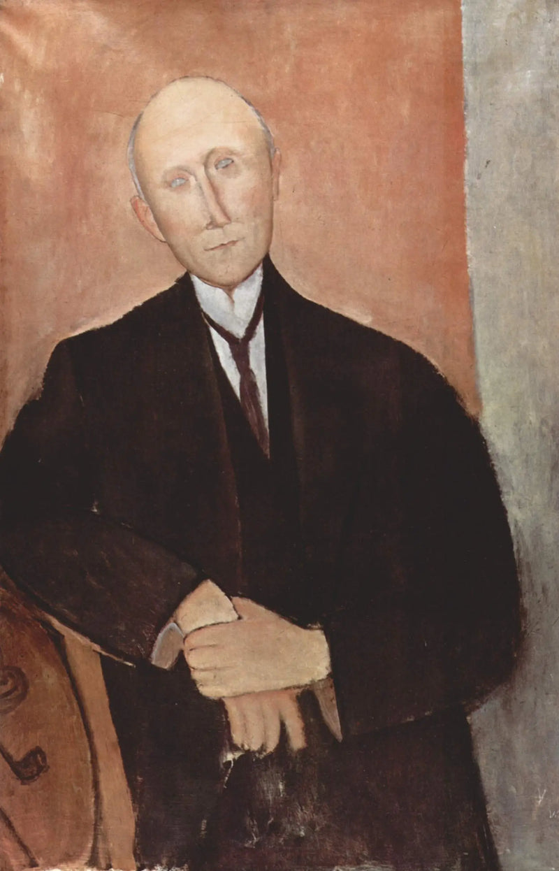 Muž sedící na oranžovém pozadí - Amedeo Modigliani