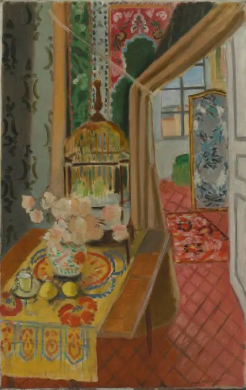 Interiér, květiny a andulky - Henri Matisse