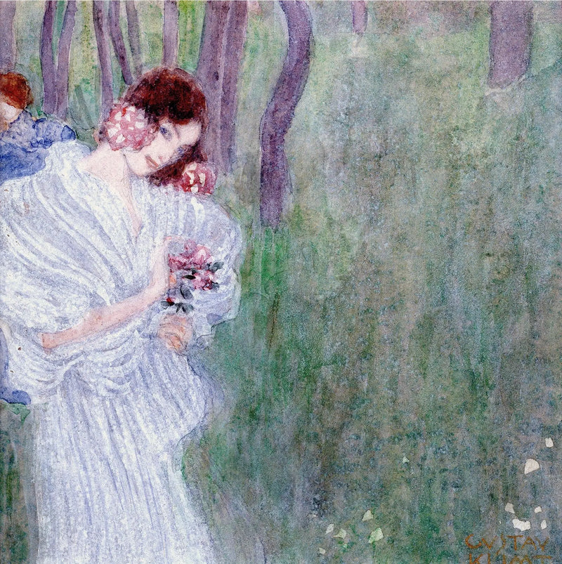 Mladá dívka v bílé sukni v lese - Gustav Klimt