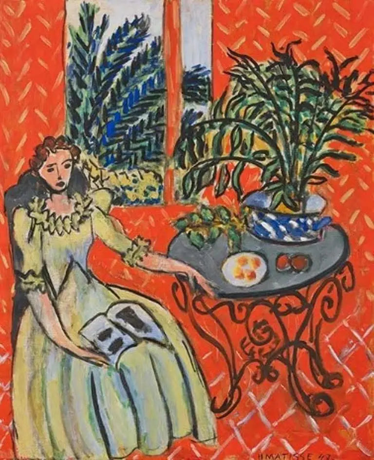 Dívka v zeleném v červeném interiéru - Henri Matisse