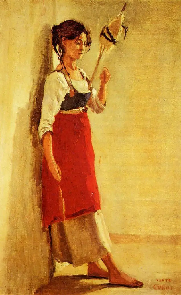 Mladá Italka z Papigno nájemnice své vřeteno - Jean-Baptiste Camille Corot