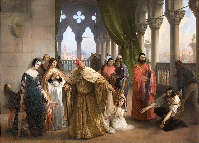 La dernière rencontre entre Jacopo Foscari et sa famille před jeho exil - Francesco Hayez