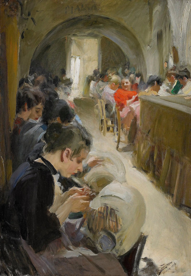 Výroba krajky v Benátkách - Anders Zorn