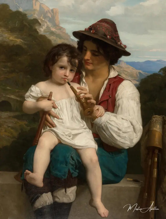 La leçon de flûte - William Bouguereau Reproductions de tableaux à la peinture à l’huile