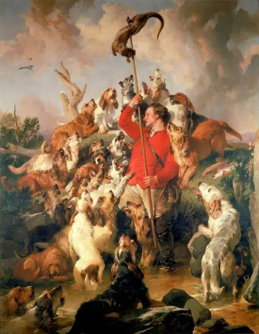 La Loutre harponnée, les chiens à loutre du hraběte z Aberdeenu - Edwin Henry Landseer