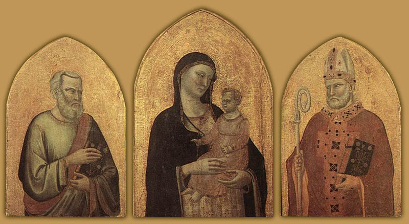 Panna Marie s dítětem s svatým Matyášem a svatým Mikulášem - Bernardo Daddi