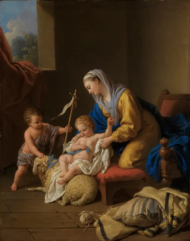 Panna Maria baví dítě Ježíše, malého svatého Jana s ovečkou - Louis Jean François Lagrenée