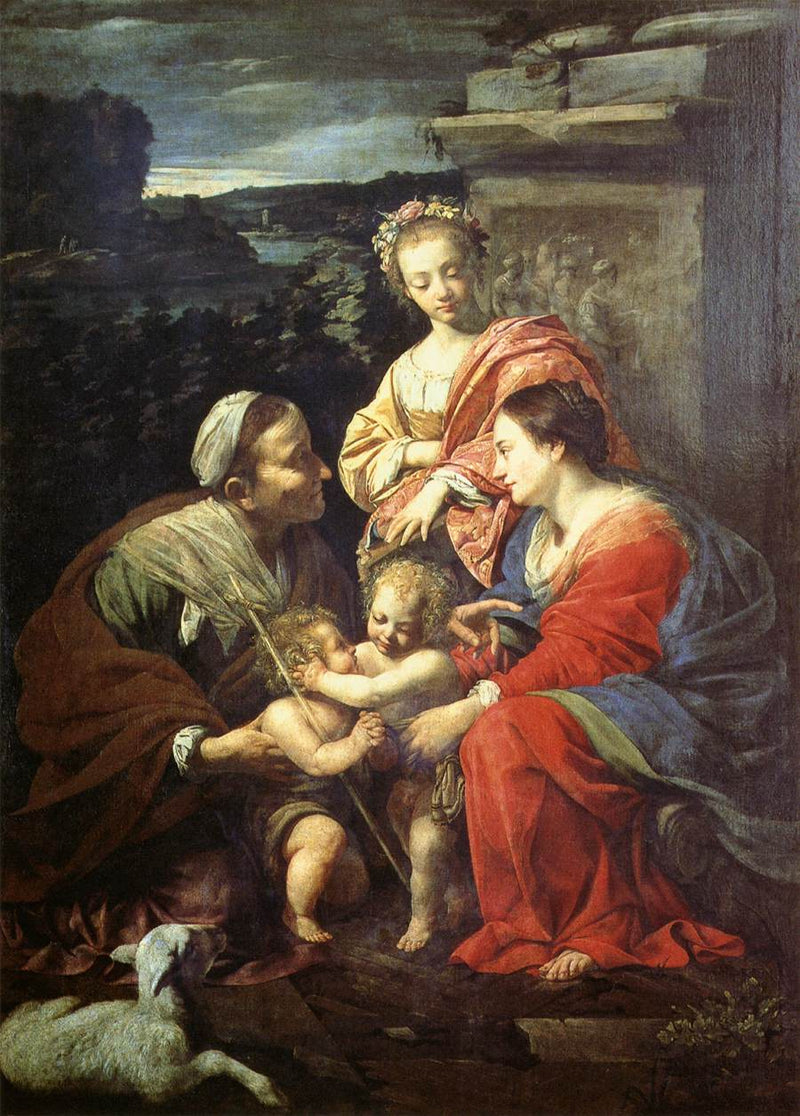 Panna Marie a Ježíšek s svatou Alžbětou, svatým Janem Křtitelem a svatou Kateřinou - Simon Vouet