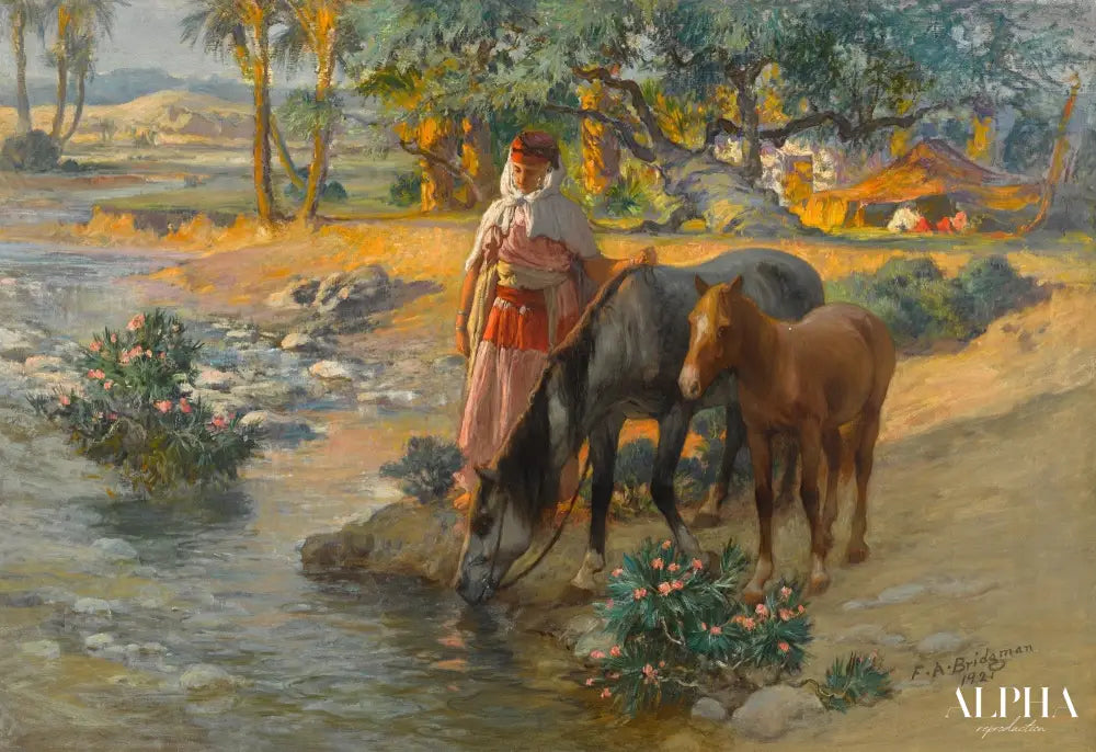 L'abreuvage des chevaux - Frederick Arthur Bridgman - Reproductions de tableaux et peintures haut de gamme