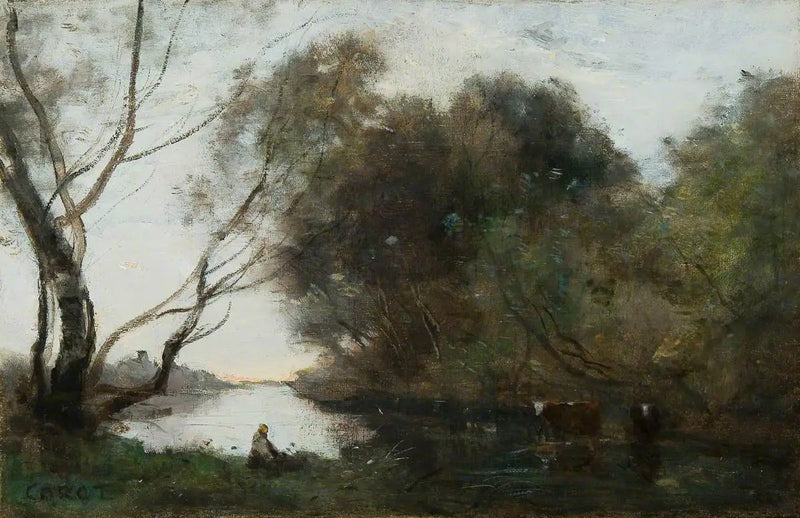 Jezero : západ slunce - Jean-Baptiste Camille Corot