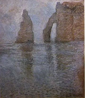 Jehla a Porta d'Aval viděné proti proudu - Claude Monet