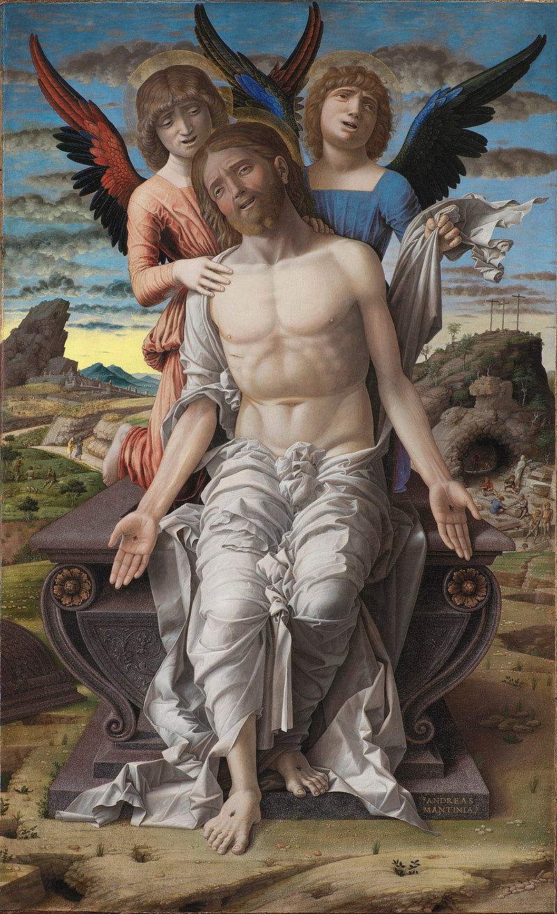 Mrtvý Kristus podpíraný dvěma anděly - Andrea Mantegna