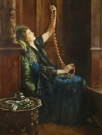 Reproduction du tableau « Le Collier d'Ambre de John Collier » par Alpha Reproduction en peinture à l’huile