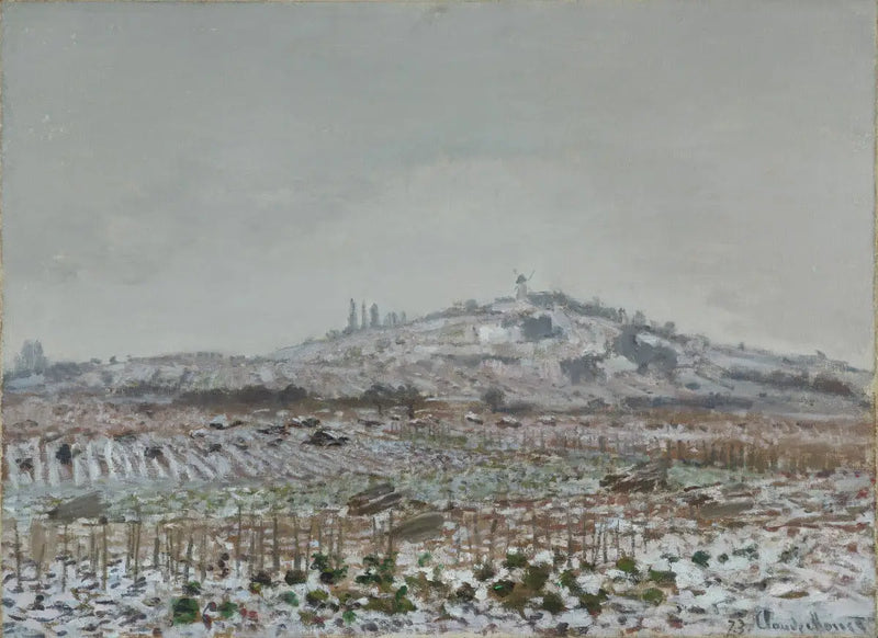 Mlýn v Orgemontu, sníh - Claude Monet